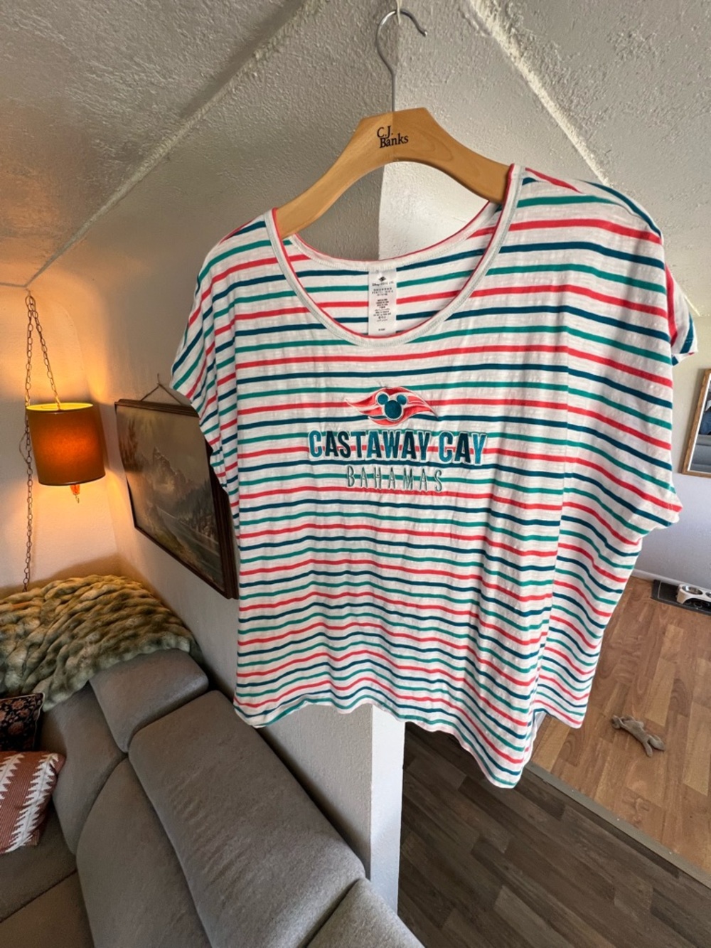 Official Disney Cruise line Castaway Cay Striped Crewneck Tee